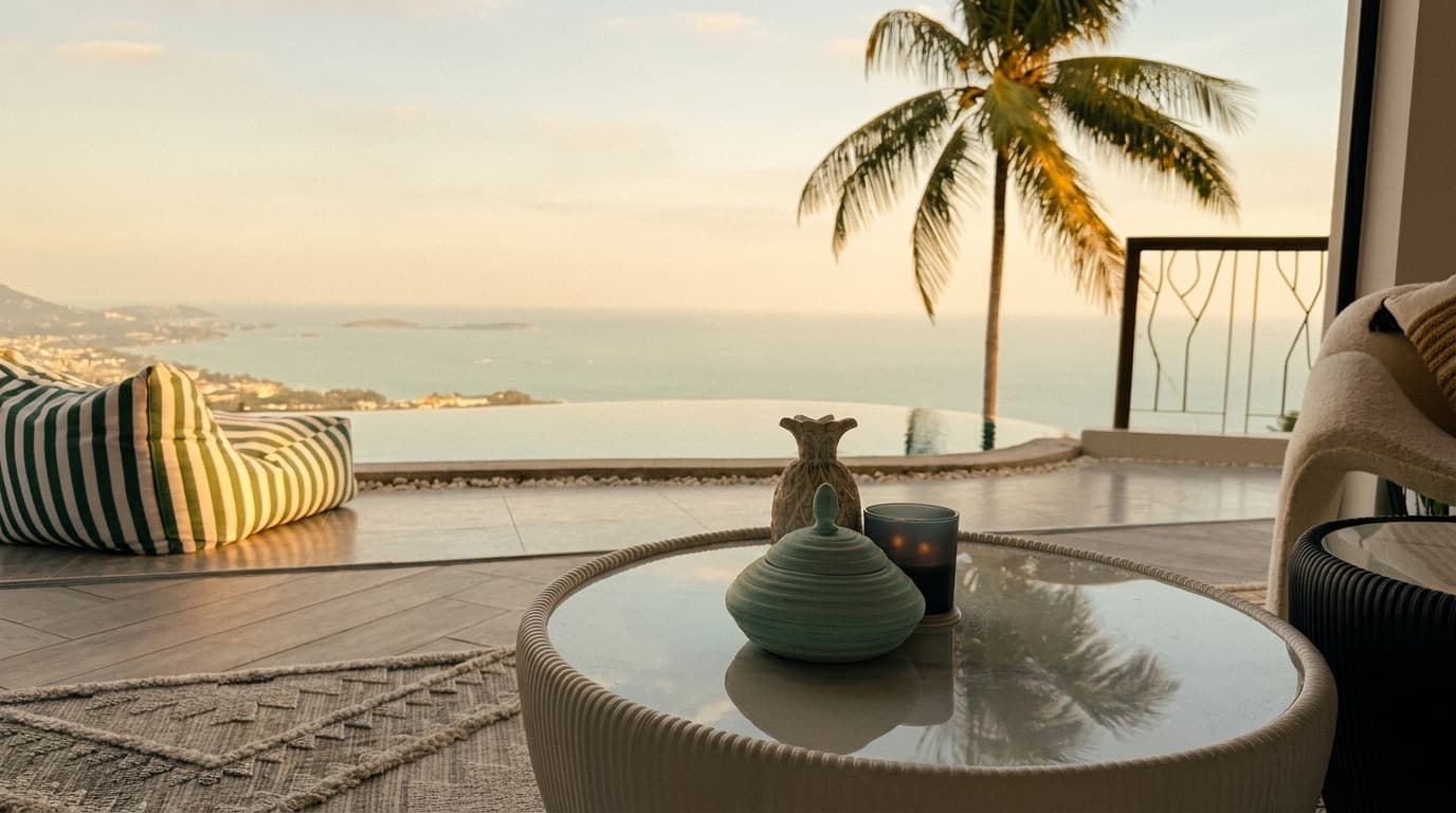 Sabai Sabai Samui villa overlooking the infinity pool and the Gulf of Thailand